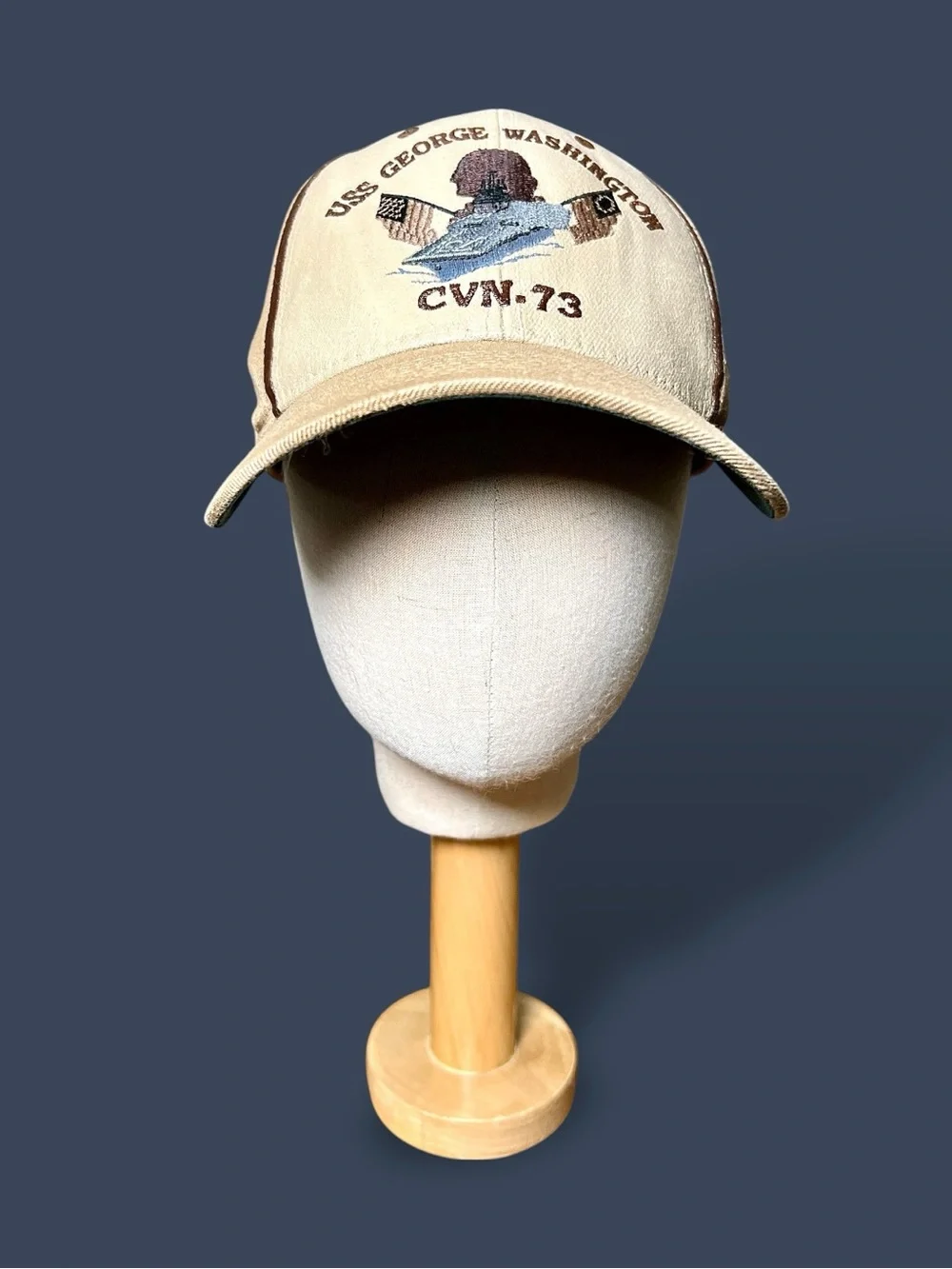 US Navy Military USS George Washington Warship Baseball Hat Beige Brown Green OS